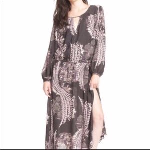 Free People maxi dress brown pink flowers M long